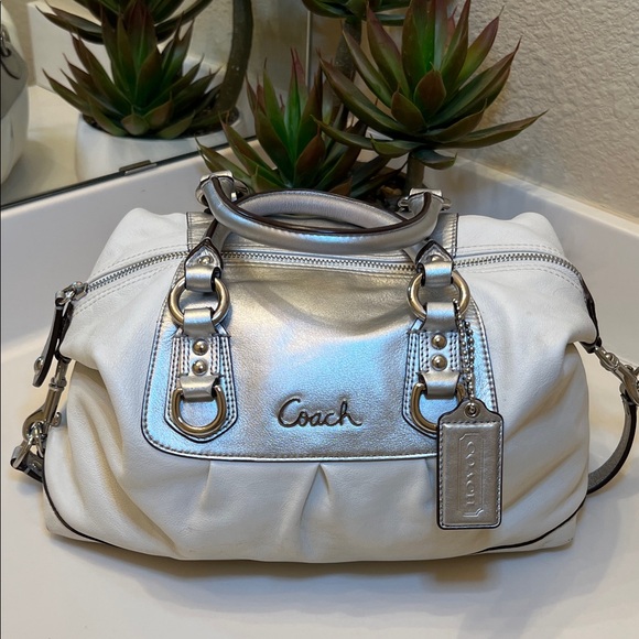 Coach Ashley Silver and White Leather Satchel - Picture 1 of 14